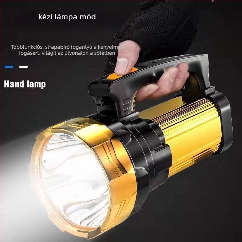 Kézi tekerős, újratölthető hordozható elemlámpa, 20 W, 2400 mAh, 360° forgás, hatótáv 100–200 m