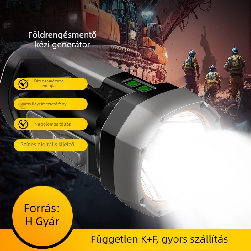 Három LED-es zseblámpa, napenergia, digitális kijelző, 10W, 400mAh