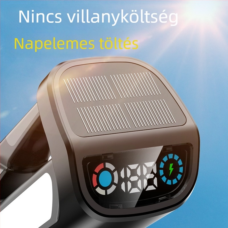 Három LED-es zseblámpa, napenergia, digitális kijelző, 10W, 400mAh