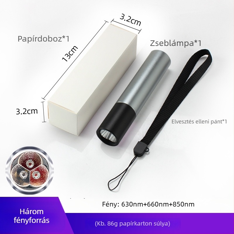 Kézben tartható LED zseblámpa IR 630/660/850 nm, 3x1,5W LED, 1800mAh akkumulátor, töltővel, túltöltés elleni védelem