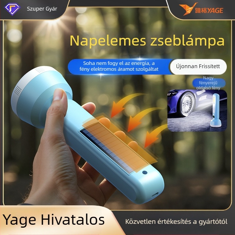 Yagrids LED mini újratölthető elemlámpa kézi tekerő töltéssel, 1500 mAh akkumulátor, 360°-os forgás, fénycsóva 500 m-ig
