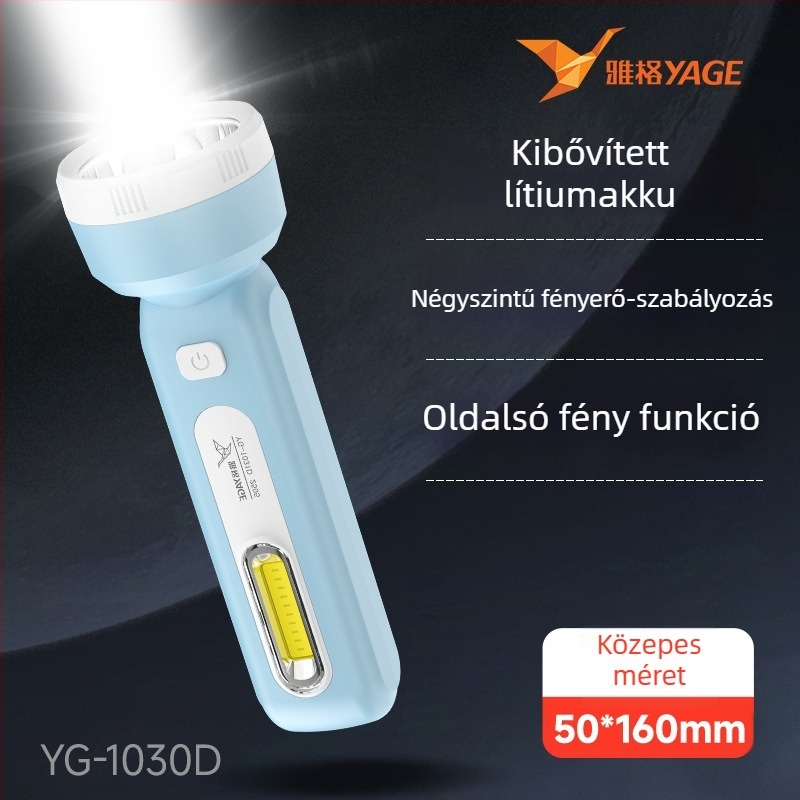 Yagrids LED mini újratölthető elemlámpa kézi tekerő töltéssel, 1500 mAh akkumulátor, 360°-os forgás, fénycsóva 500 m-ig