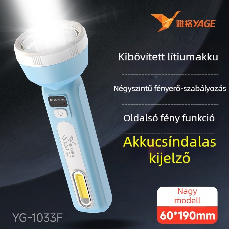 Yagrids LED mini újratölthető elemlámpa kézi tekerő töltéssel, 1500 mAh akkumulátor, 360°-os forgás, fénycsóva 500 m-ig