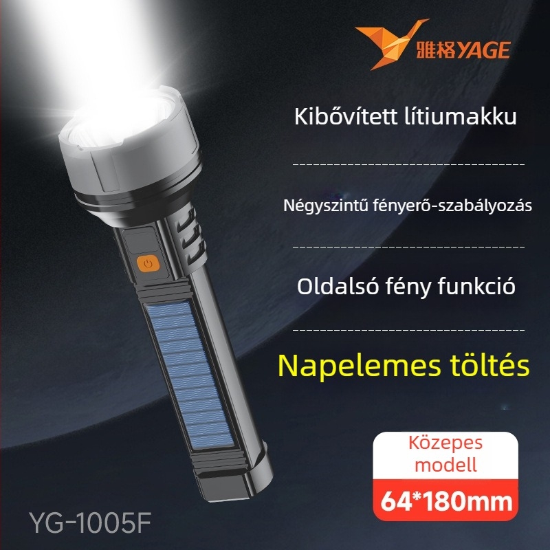 Yagrids LED mini újratölthető elemlámpa kézi tekerő töltéssel, 1500 mAh akkumulátor, 360°-os forgás, fénycsóva 500 m-ig