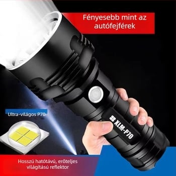 P70 LED elemlámpa, 50W, 6800mAh, 500 m hatótáv, alumínium ötvözet, USB töltés
