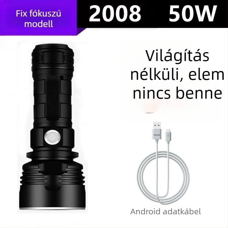 P70 LED elemlámpa, 50W, 6800mAh, 500 m hatótáv, alumínium ötvözet, USB töltés