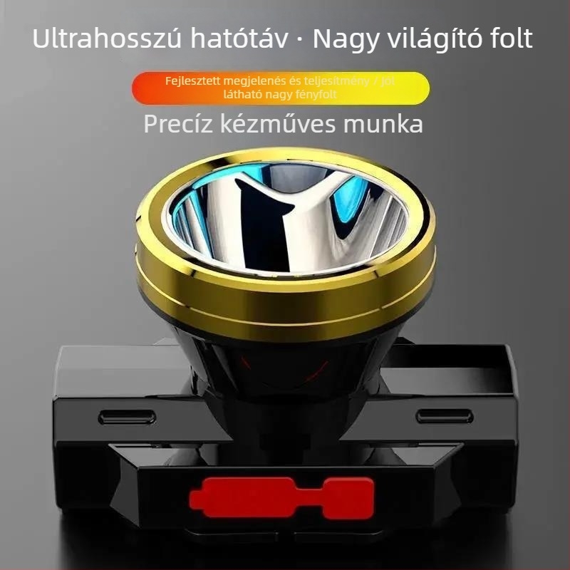 LED éjszakai horgász fejfáklya — USB töltésű, akkumulátor kapacitás 800, teljesítmény 15, 360° forgás, Hatótáv 100–200 m