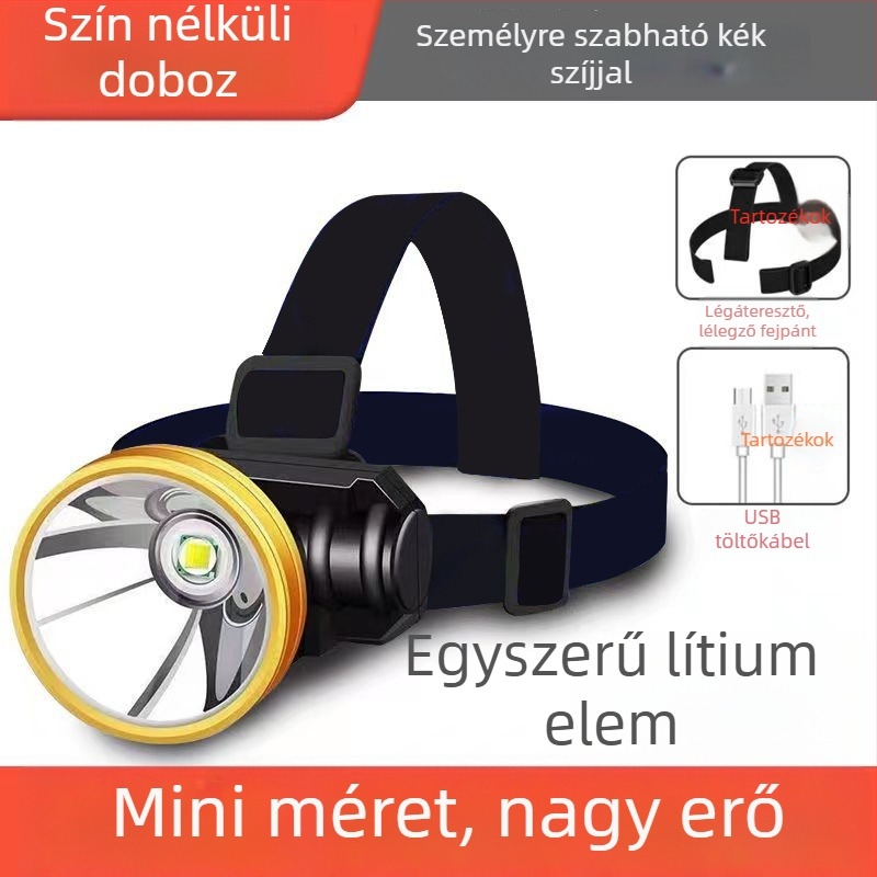 LED éjszakai horgász fejfáklya — USB töltésű, akkumulátor kapacitás 800, teljesítmény 15, 360° forgás, Hatótáv 100–200 m