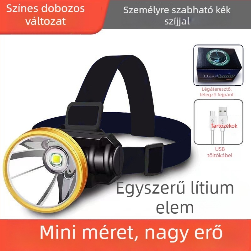LED éjszakai horgász fejfáklya — USB töltésű, akkumulátor kapacitás 800, teljesítmény 15, 360° forgás, Hatótáv 100–200 m