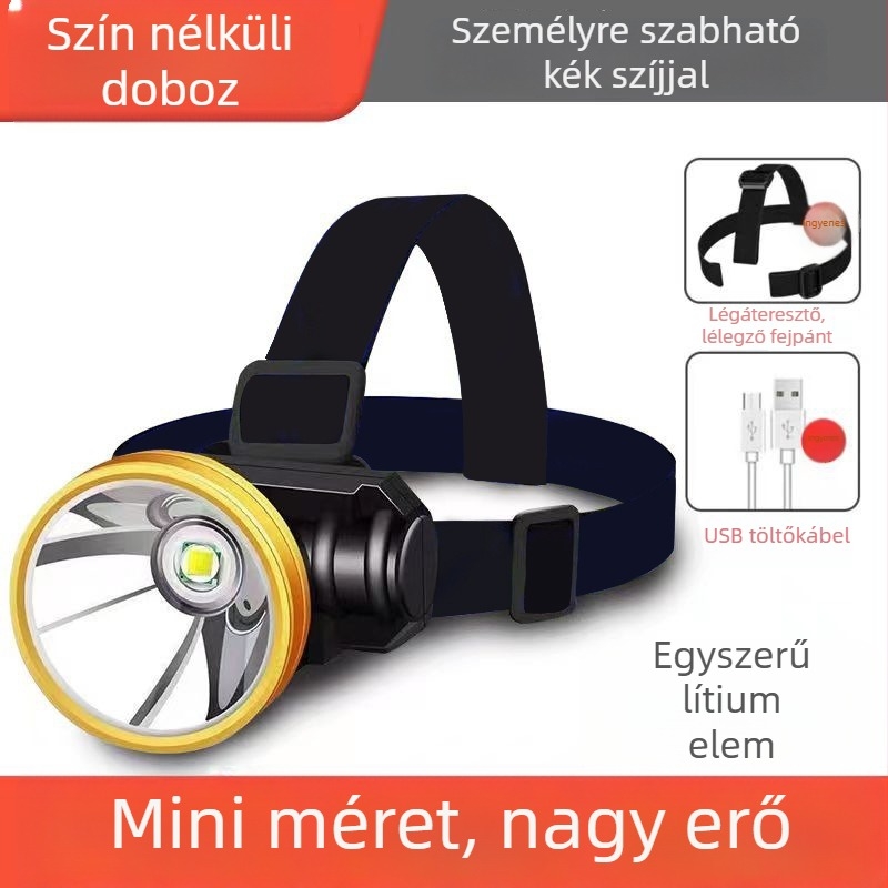 LED éjszakai horgász fejfáklya — USB töltésű, akkumulátor kapacitás 800, teljesítmény 15, 360° forgás, Hatótáv 100–200 m
