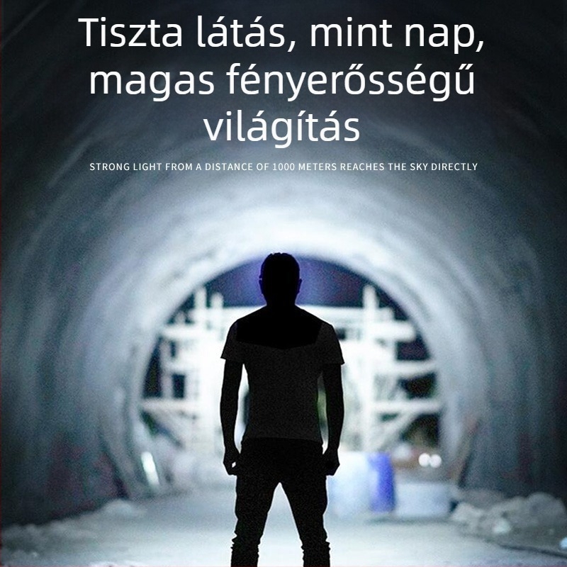 Éjszakai horgászathoz fejlámpa – 10W LED, tölthető, kézi tekercseléses energiaforrás, alumíniumötvözet, 200–500 m fényhatótáv
