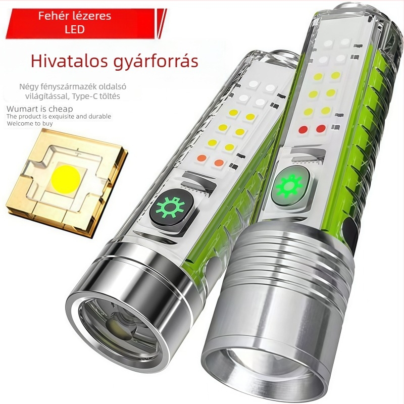 Kulcstartó LED zseblámpa, 350+ lm, 1500 mAh, újratölthető, optikai zoom, hatótávolság 100–200 m