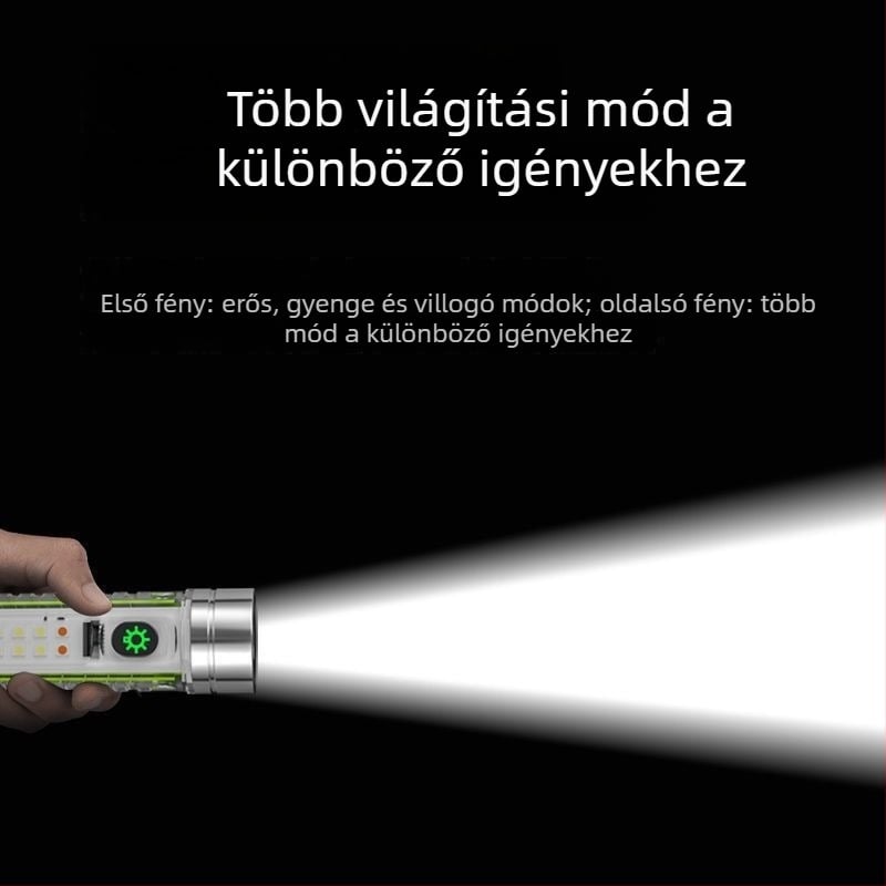 Kulcstartó LED zseblámpa, 350+ lm, 1500 mAh, újratölthető, optikai zoom, hatótávolság 100–200 m