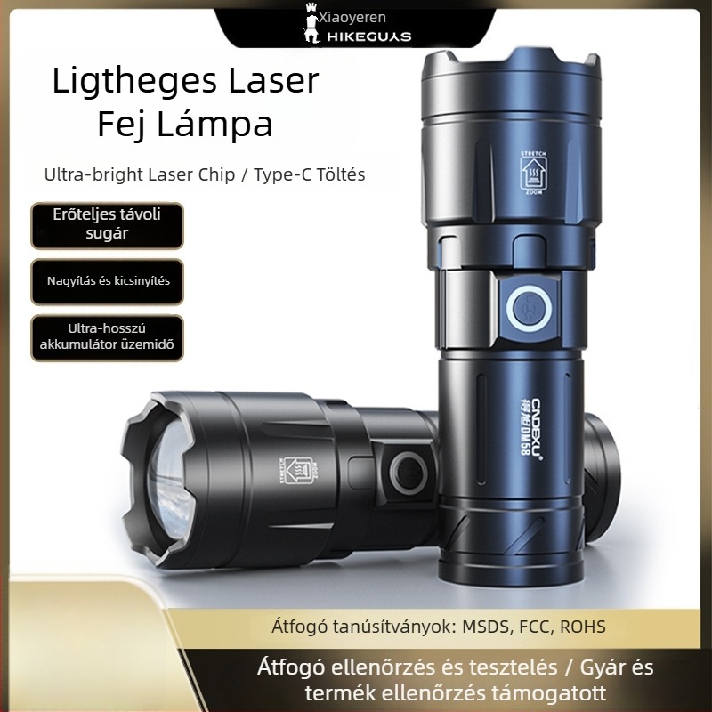 LED kemping zseblámpa, 360° forgás, újratölthető, 500 m hatótáv, 15W, 7200