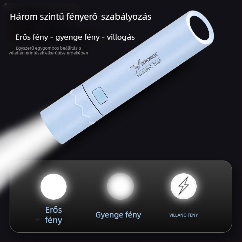 Kézi elemlámpa teleszkópos kialakítással, 3W LED, 140 lm, üzemidő 3 óra, újratölthető 14500-es akkumulátor