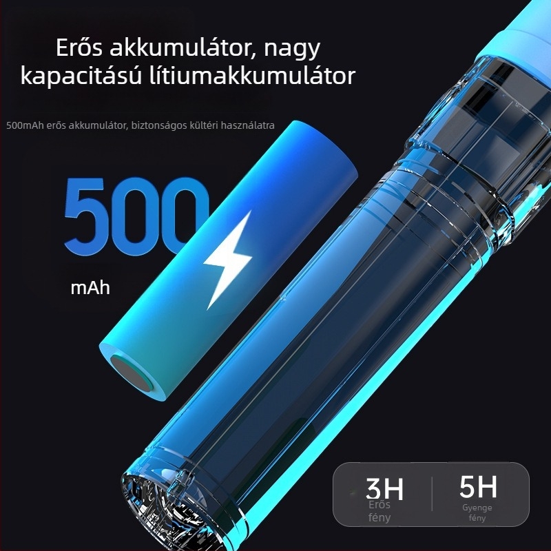 Kézi elemlámpa teleszkópos kialakítással, 3W LED, 140 lm, üzemidő 3 óra, újratölthető 14500-es akkumulátor