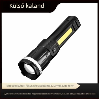 USB oldalsó világítással ellátott LED zseblámpa, zoom, 360° forgás — 20W, 1200 mAh akkumulátor, hatótáv 200–500 m, kempingezéshez és kerékpározáshoz