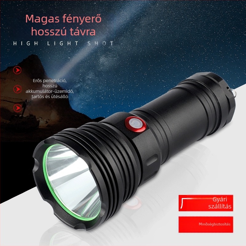 LED zseblámpa járőrözéshez alumíniumötvözetből, USB töltés, vízálló, 500 m feletti hatótávolság