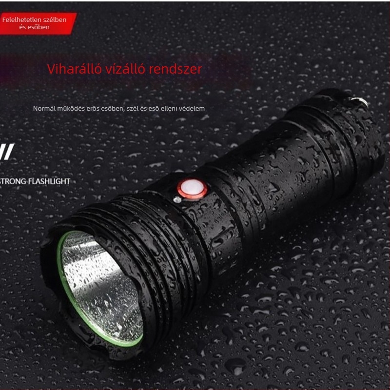 LED zseblámpa járőrözéshez alumíniumötvözetből, USB töltés, vízálló, 500 m feletti hatótávolság