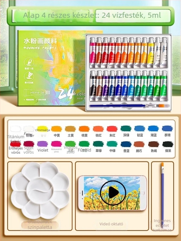 Deli gouache és akvarell festékek készlet, 12/18/24 csomag