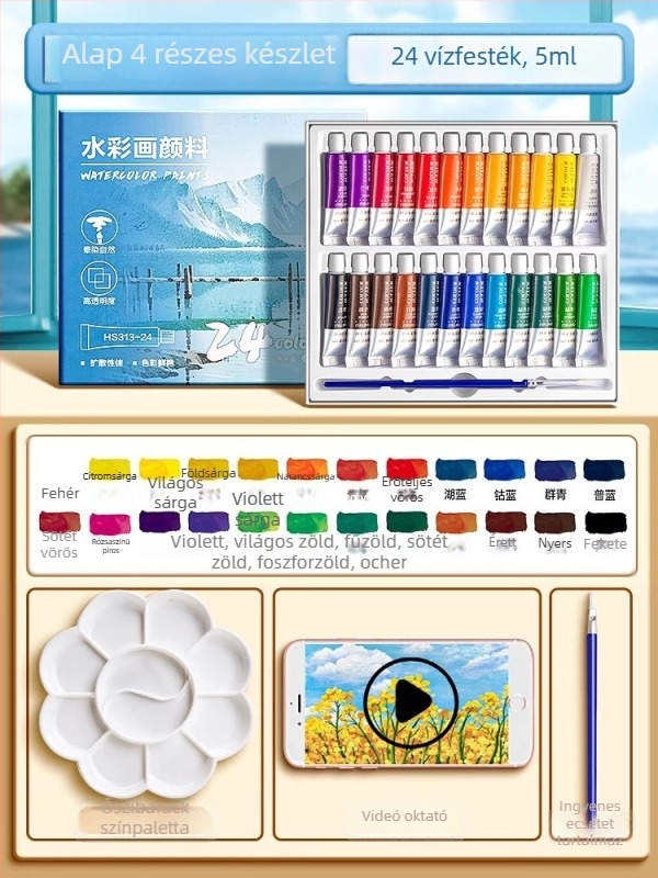 Deli gouache és akvarell festékek készlet, 12/18/24 csomag