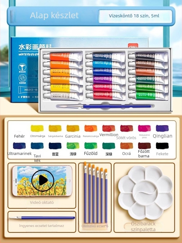 Deli gouache és akvarell festékek készlet, 12/18/24 csomag