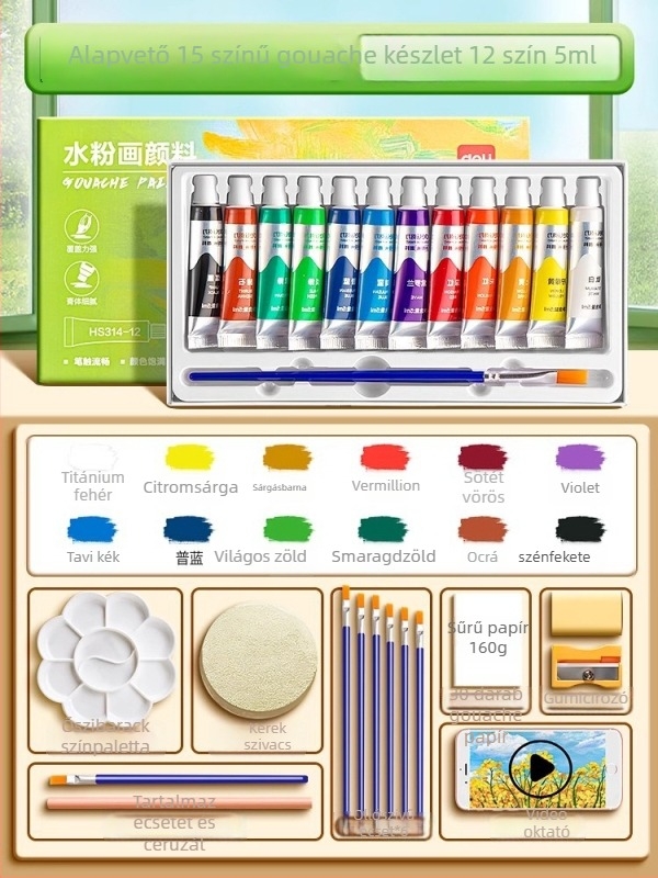 Deli gouache és akvarell festékek készlet, 12/18/24 csomag