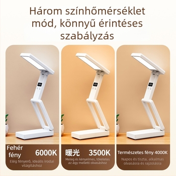 Kinyitható íróasztali lámpa digitális kijelzővel, beépített akkumulátorral és Power Bank funkcióval, érintéses vezérlés, ABS árnyalat, CRI ≥ 90