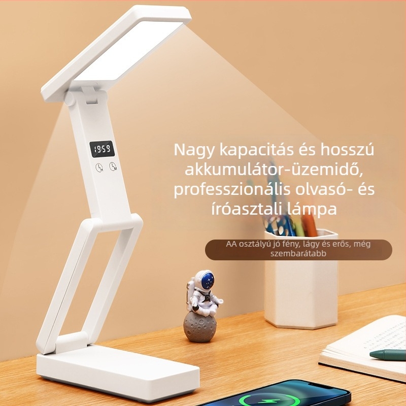 Kinyitható íróasztali lámpa digitális kijelzővel, beépített akkumulátorral és Power Bank funkcióval, érintéses vezérlés, ABS árnyalat, CRI ≥ 90