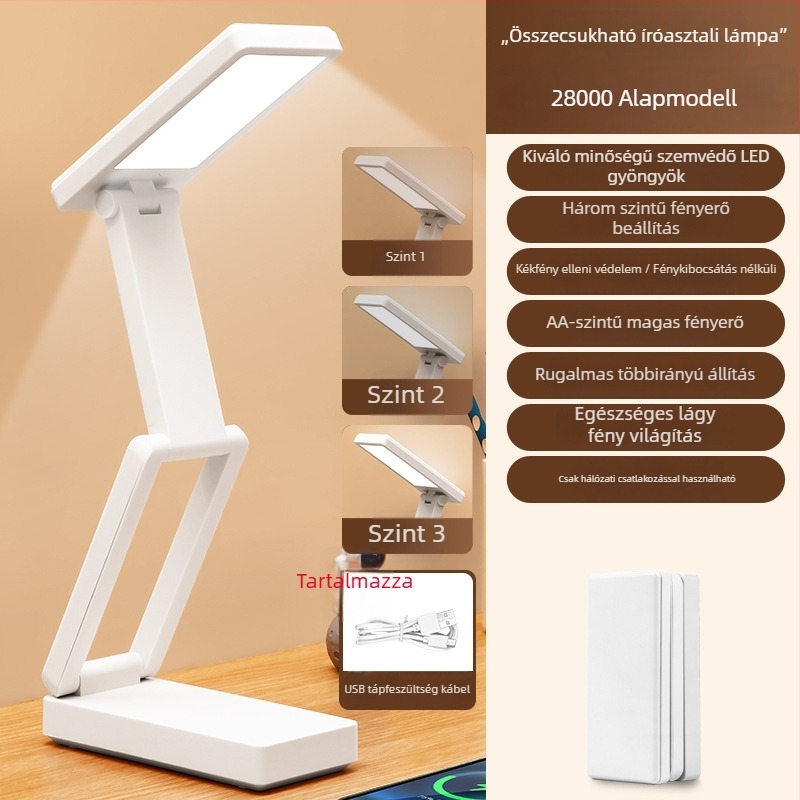 Kinyitható íróasztali lámpa digitális kijelzővel, beépített akkumulátorral és Power Bank funkcióval, érintéses vezérlés, ABS árnyalat, CRI ≥ 90