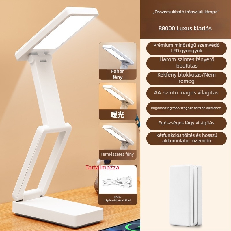 Kinyitható íróasztali lámpa digitális kijelzővel, beépített akkumulátorral és Power Bank funkcióval, érintéses vezérlés, ABS árnyalat, CRI ≥ 90