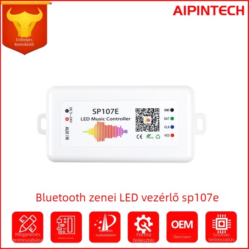 SP107E Symphony LED-vezérlő WS2811 csíkokhoz, Bluetooth APP-vezérlés, dimmelés, 1024 IC pont, DC5-24V