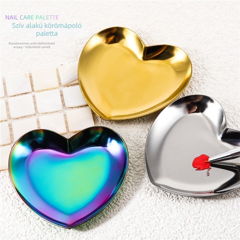 YUJIA Heart Nail Palette, körömdíszítő paletta rozsdamentes acélból, szív alakú, 61 g