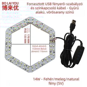 LED USB asztali lámpa állítható fényerővel, 5V USB tápegység, gombkapcsoló, alumínium árnyékoló, fém tartó