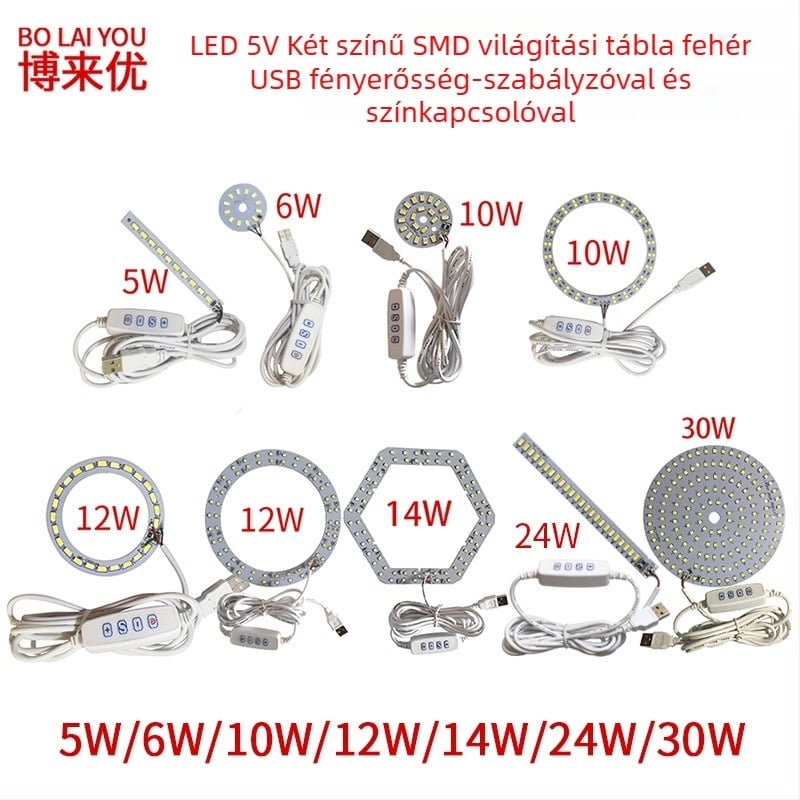 LED USB asztali lámpa állítható fényerővel, 5V USB tápegység, gombkapcsoló, alumínium árnyékoló, fém tartó