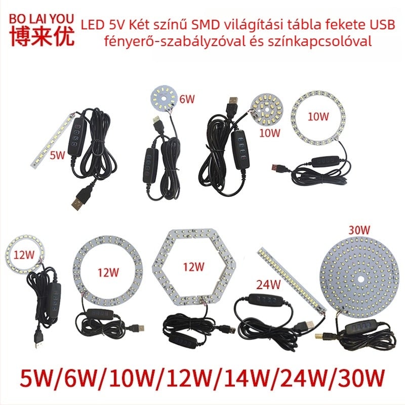 LED USB asztali lámpa állítható fényerővel, 5V USB tápegység, gombkapcsoló, alumínium árnyékoló, fém tartó