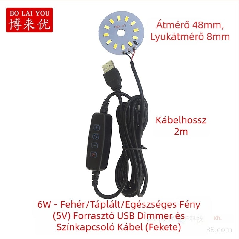 LED USB asztali lámpa állítható fényerővel, 5V USB tápegység, gombkapcsoló, alumínium árnyékoló, fém tartó