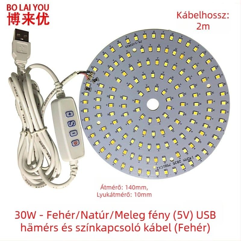 LED USB asztali lámpa állítható fényerővel, 5V USB tápegység, gombkapcsoló, alumínium árnyékoló, fém tartó