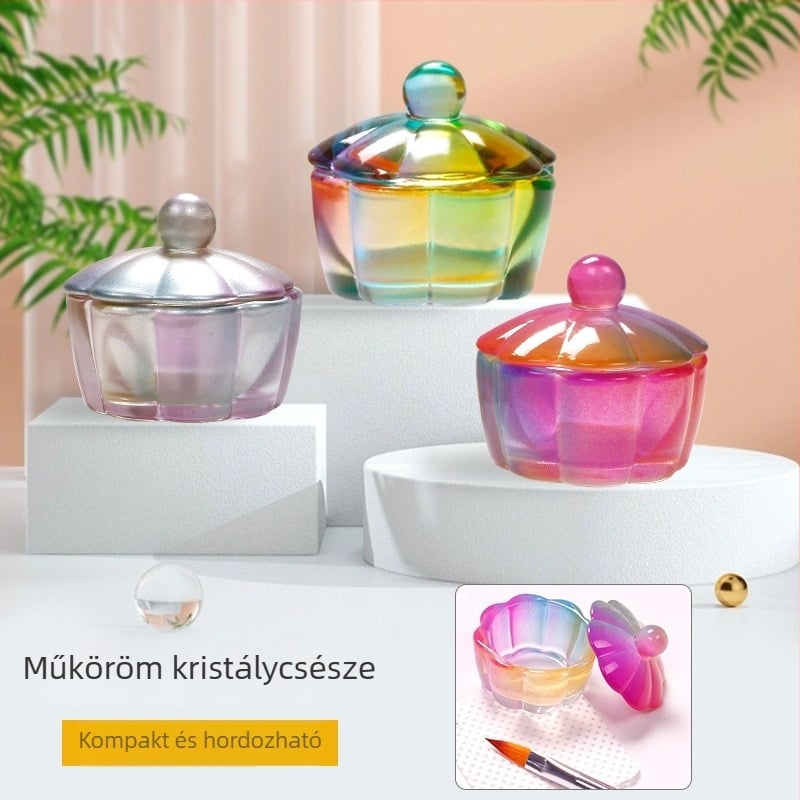 Szirmok alakú kristály pohár körömdíszítéshez fedéllel – Márka Todays Show; Eredet Yiwu; Anyag: Egyéb; Köröm eszköz