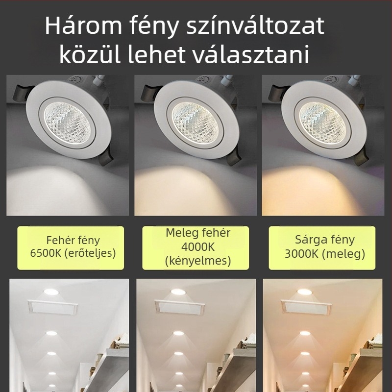 LED beépített mennyezeti spot, antirefleks dizájn, 220V, falhoz kapcsoló, PVC ház, CRI 70–79