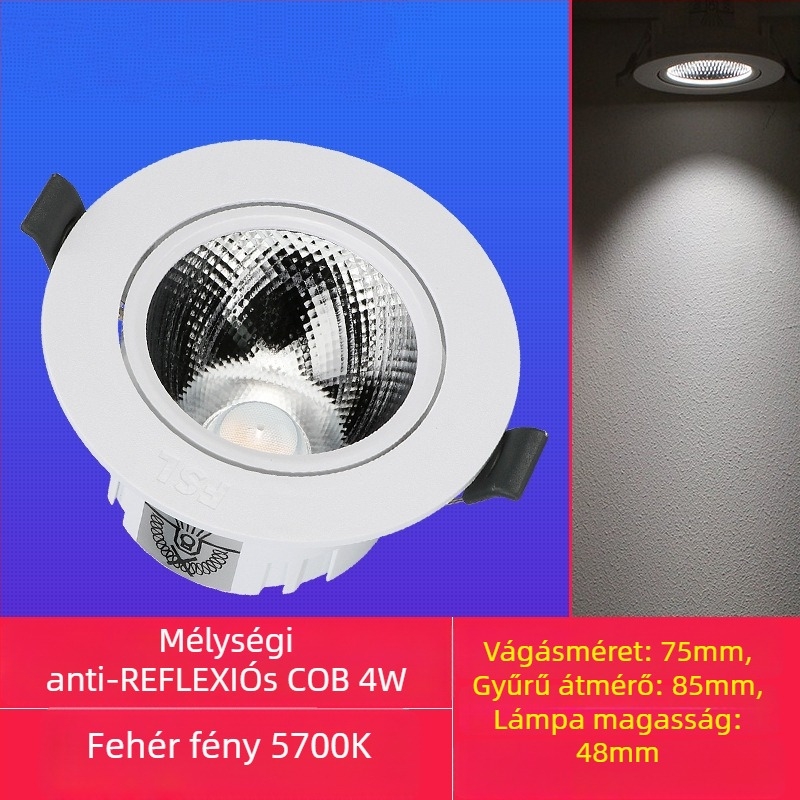 LED beépített mennyezeti spot, antirefleks dizájn, 220V, falhoz kapcsoló, PVC ház, CRI 70–79