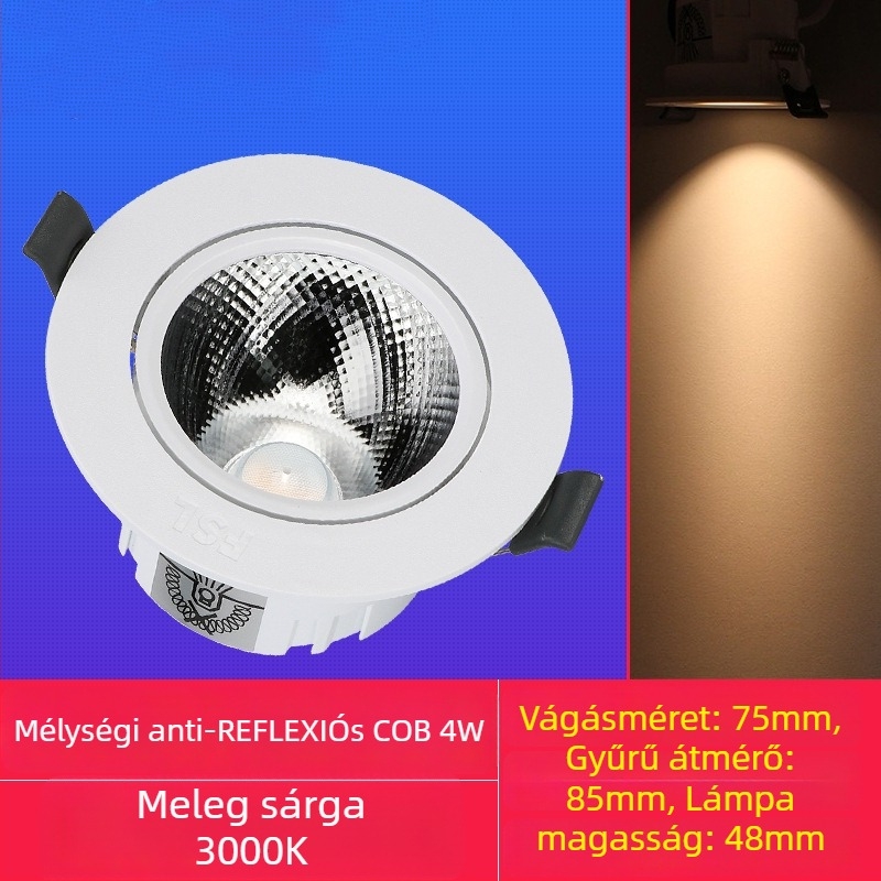 LED beépített mennyezeti spot, antirefleks dizájn, 220V, falhoz kapcsoló, PVC ház, CRI 70–79