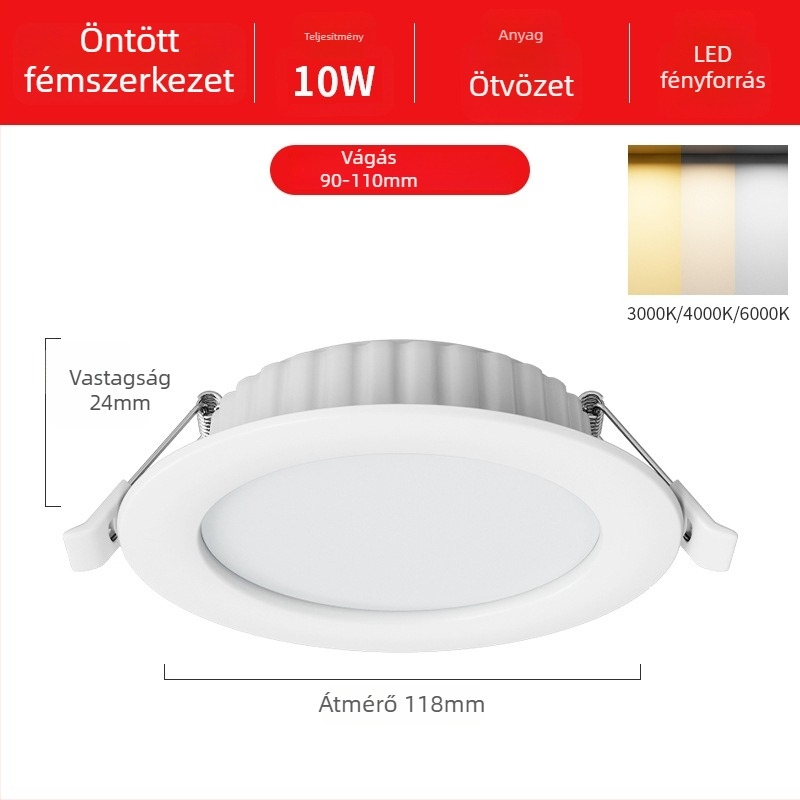 LED mennyezetvilágítás beépített kivitel, 12W, 220V, 3000K/4000K/6000K