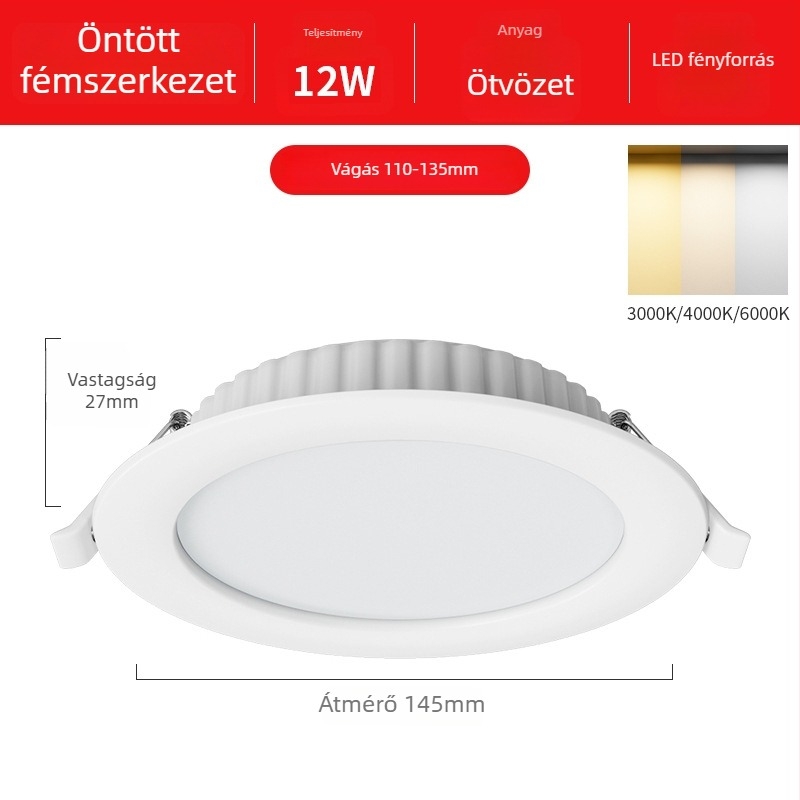 LED mennyezetvilágítás beépített kivitel, 12W, 220V, 3000K/4000K/6000K