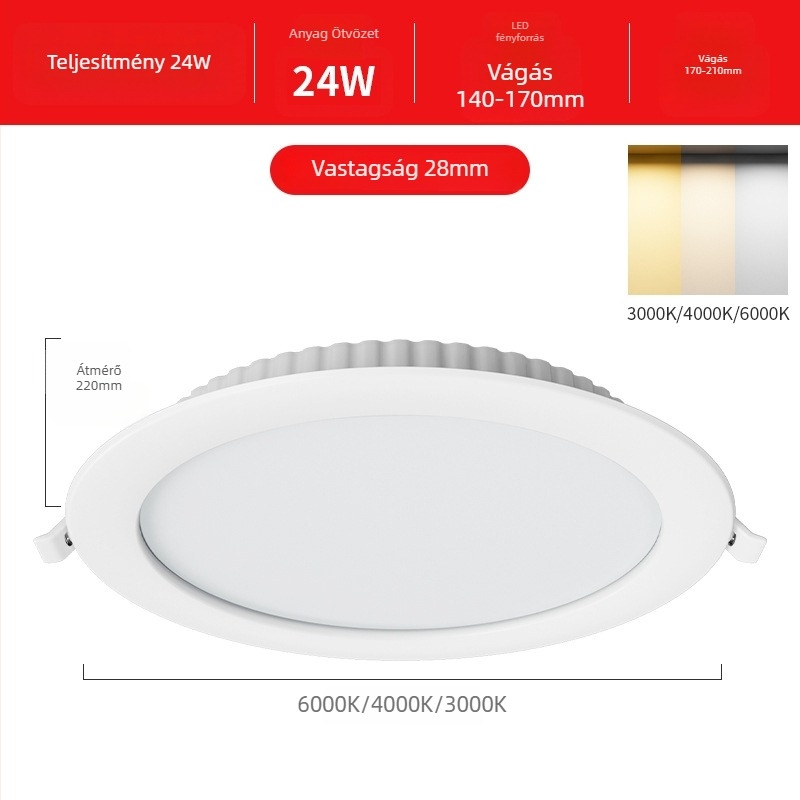 LED mennyezetvilágítás beépített kivitel, 12W, 220V, 3000K/4000K/6000K