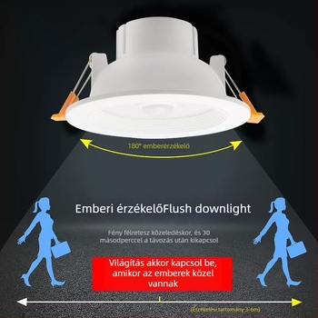 LED lefelé világító lámpa testérzékelővel, IR radar és hangvezérléssel, rejtett szerelés, 220V, LED szemcsék 2835 x10, 6500K