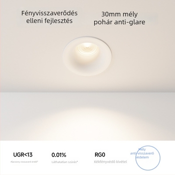 Keretszegment nélküli LED downlight ívelt profilú, beépített, COB LED, 220V, alumínium ház, nyílás 75 mm, 82 mm teljes méret, 3000–6000K