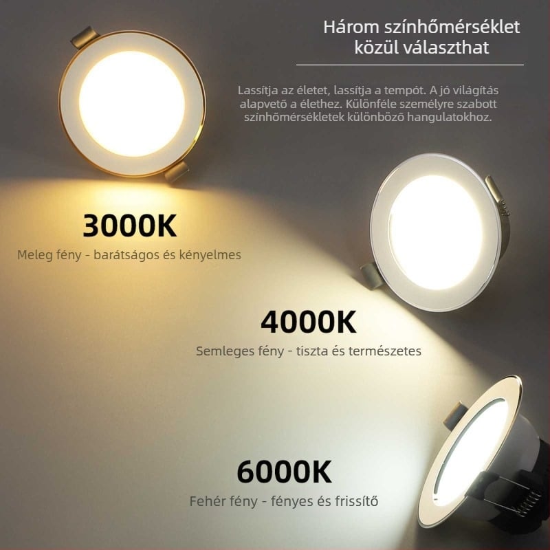 Ultra vékony LED mennyezeti downlight, beépített anti-glare, háromszínű dimmelés, 6000K, 220V