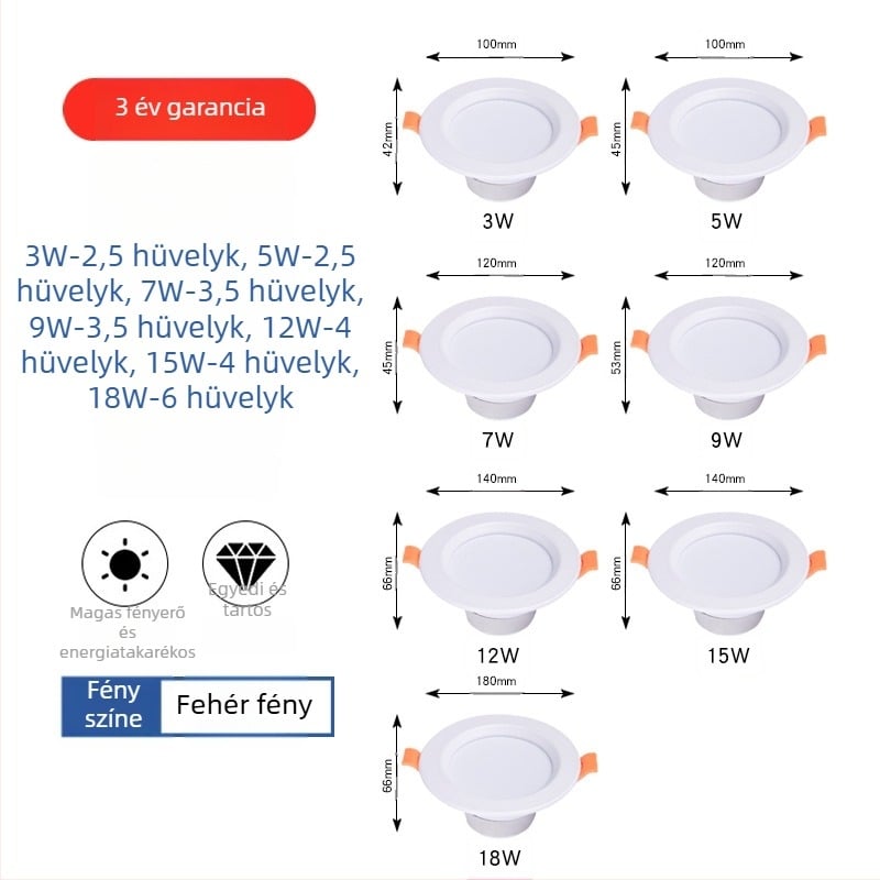 Ultra vékony LED mennyezeti downlight, beépített anti-glare, háromszínű dimmelés, 6000K, 220V