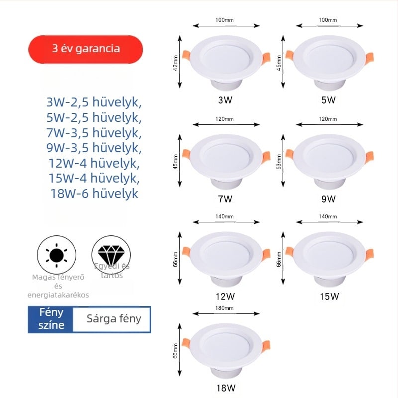 Ultra vékony LED mennyezeti downlight, beépített anti-glare, háromszínű dimmelés, 6000K, 220V